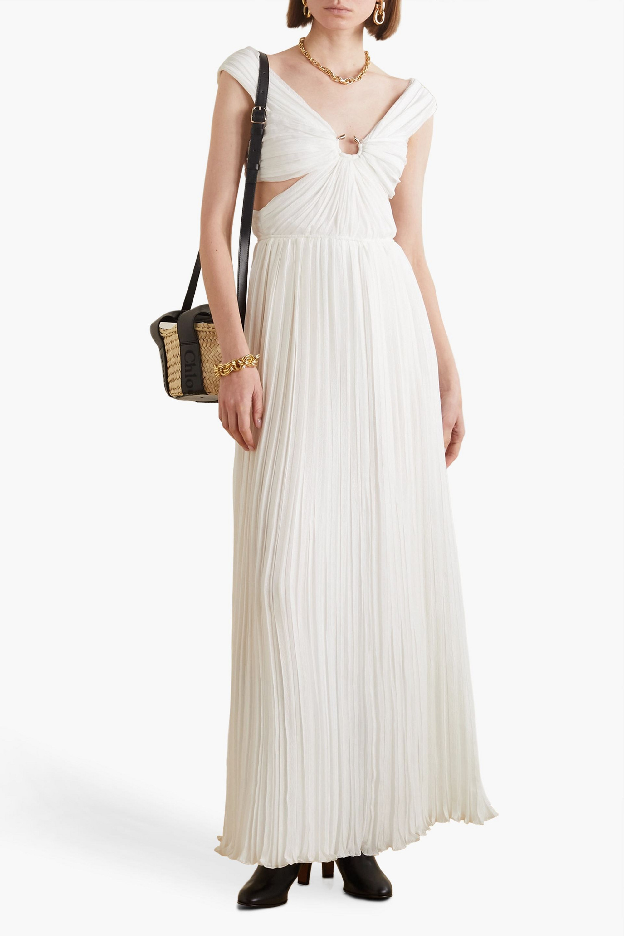 Chloé Cutout pleated silk-chiffon gown