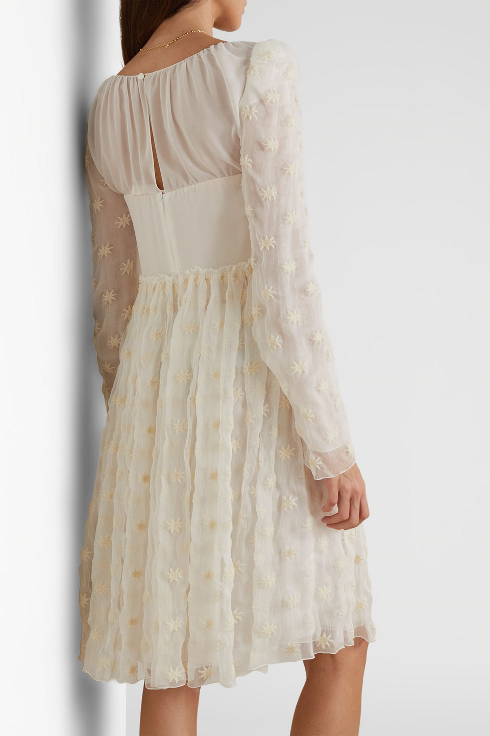 Chloé Embroidered Silk-chiffon And Georgette Dress In Elfenbein