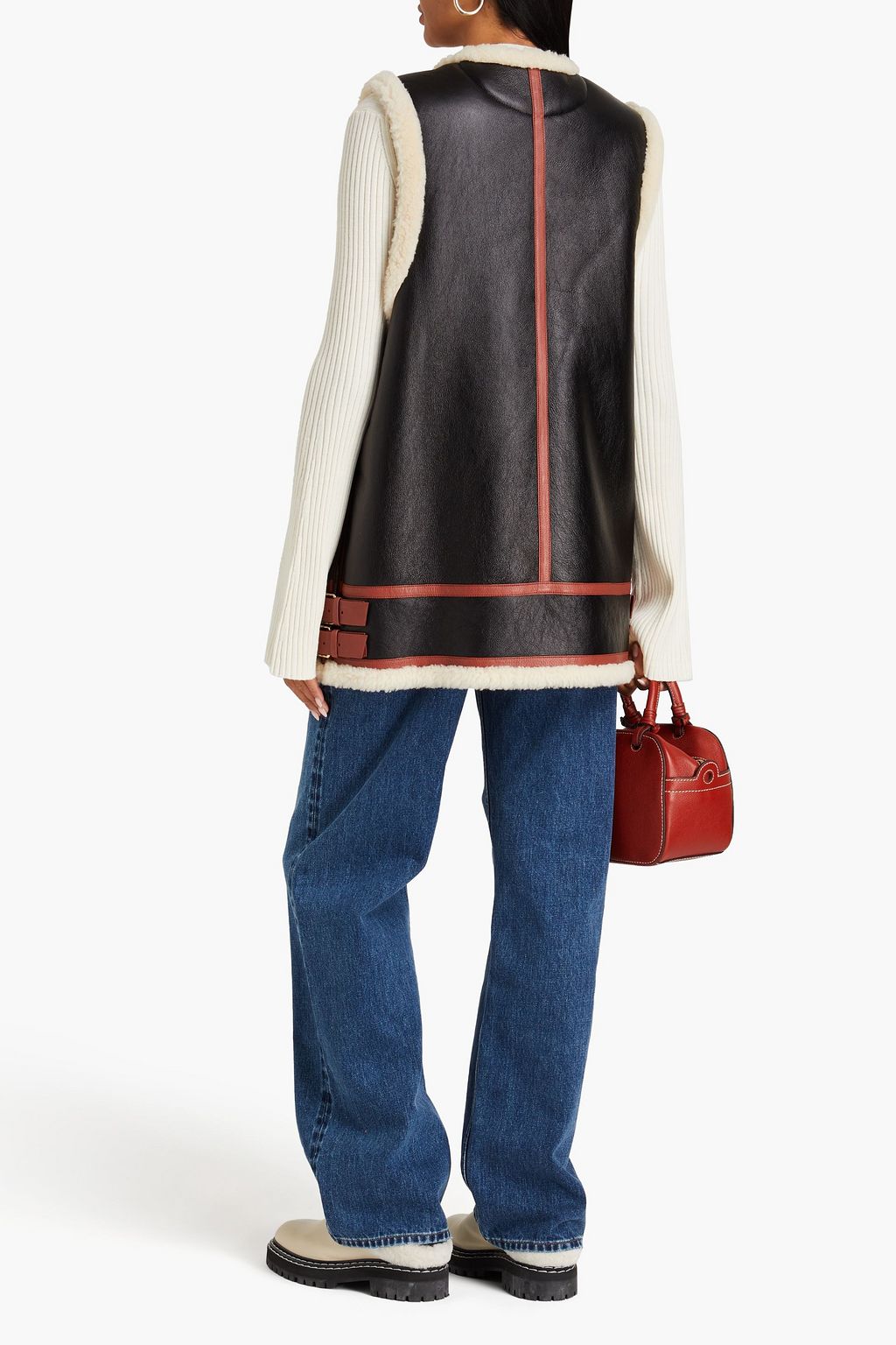CHLOÉ Shearling-trimmed two-tone pebbled-leather vest