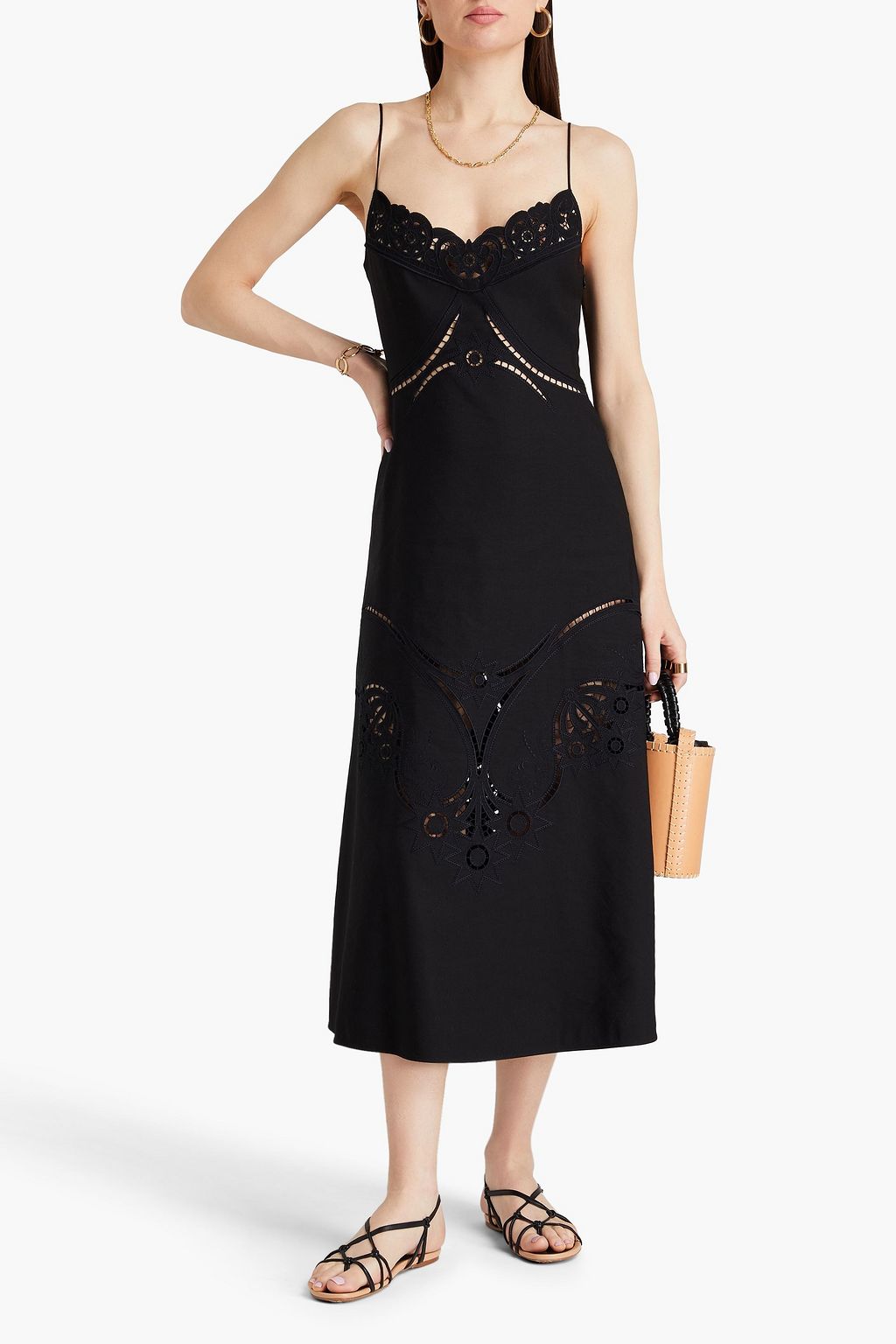 CHLOÉ 기퓌르 레이스 패널 캔버스 미디 드레스
