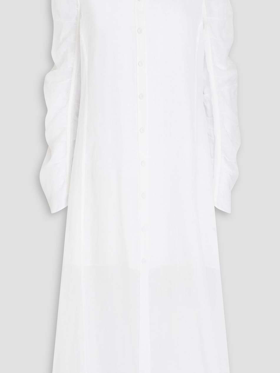 ruched ramie midi shirt dress
