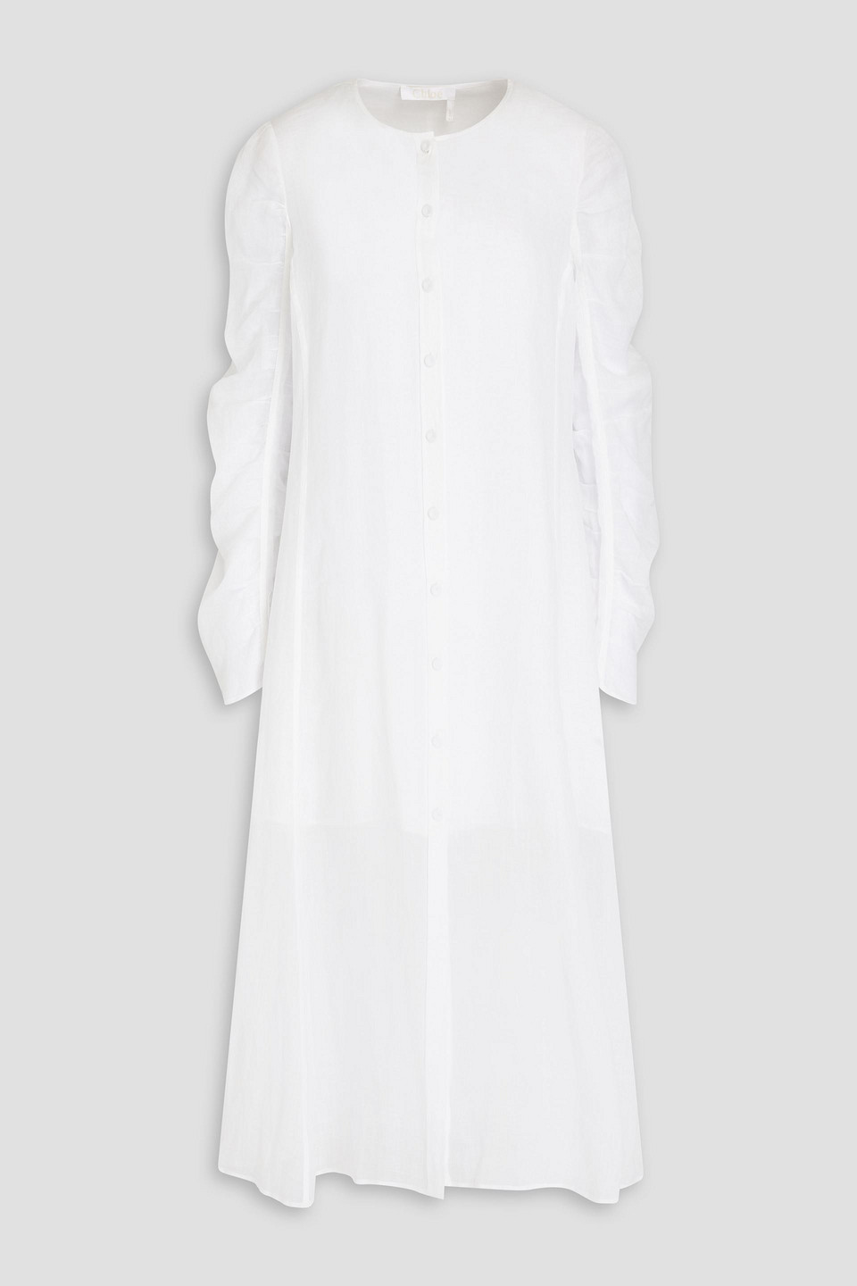 Chloé Ruched Ramie Midi Shirt Dress In Weiss