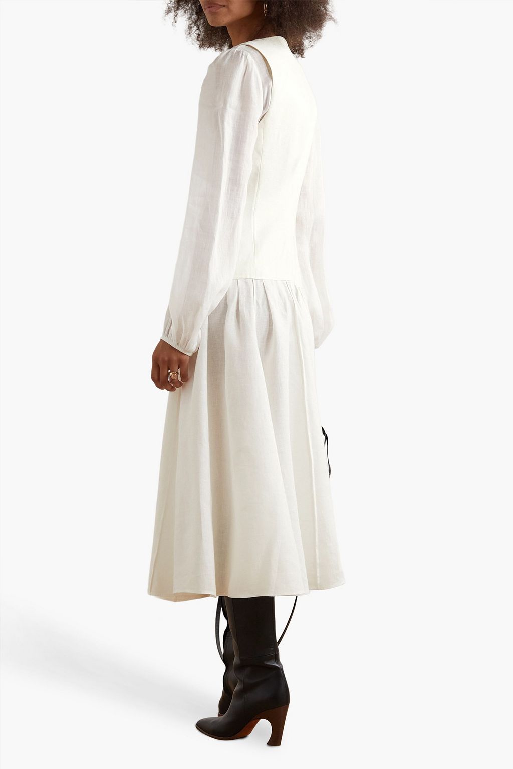 CHLOÉ Linen-gauze and twill midi dress