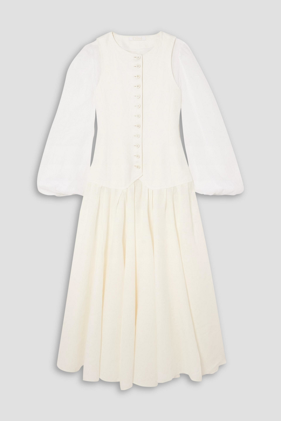 Chloé Linen-gauze And Twill Midi Dress In Ivory