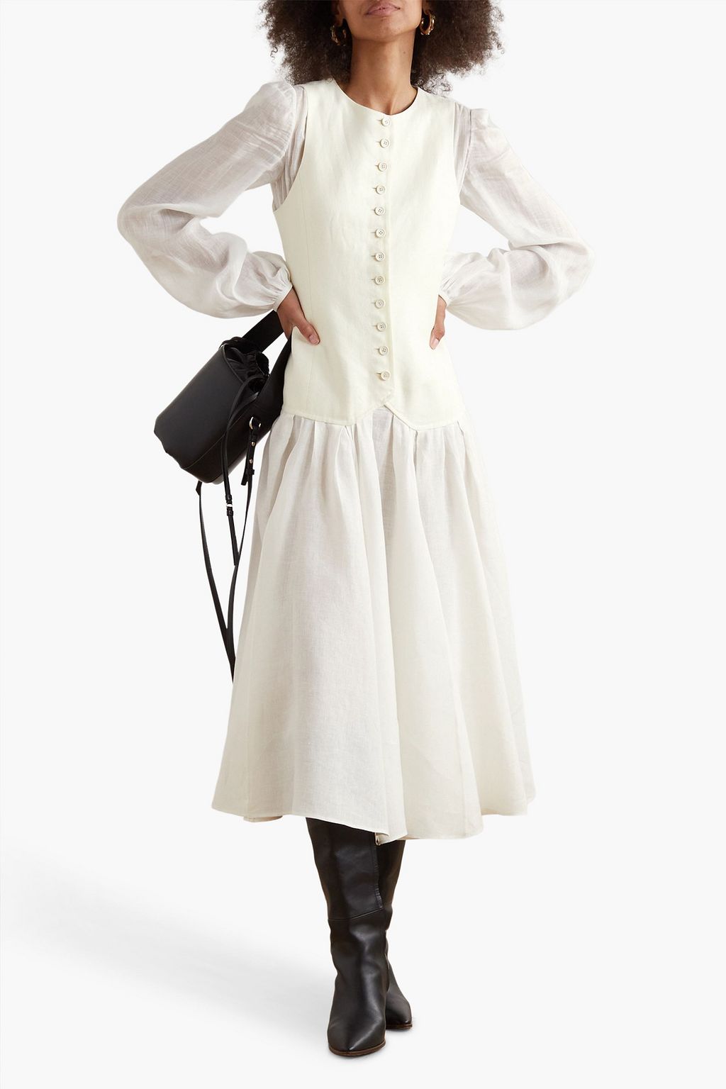 CHLOÉ Linen-gauze and twill midi dress