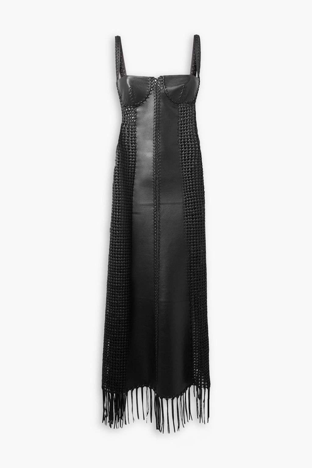 Black silk long nightgown with macramé