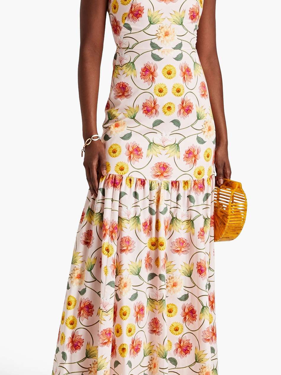 cordelia gathered floral-print cotton-poplin maxi dress