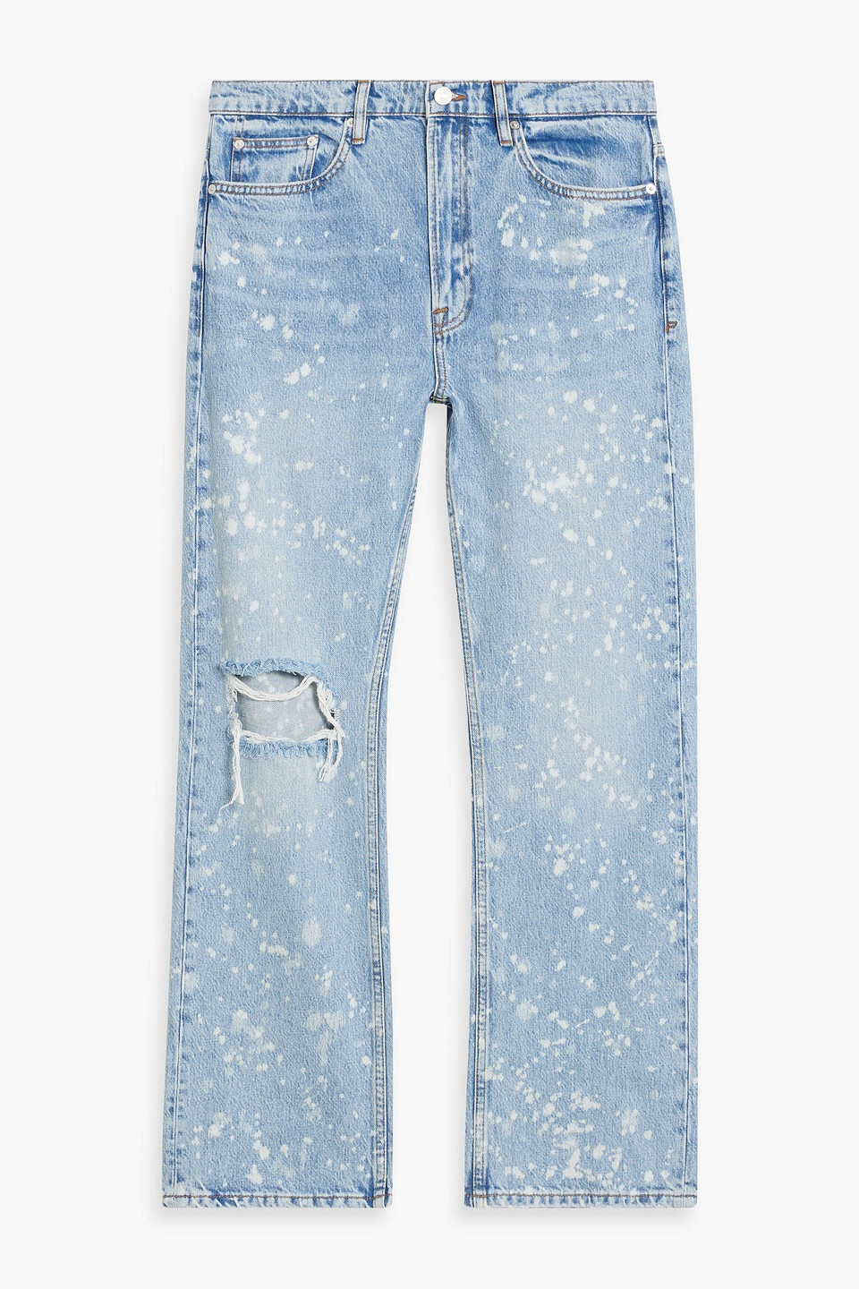 Frame The Boxy Straight-leg Distressed Paint-splattered Jeans In Light Denim