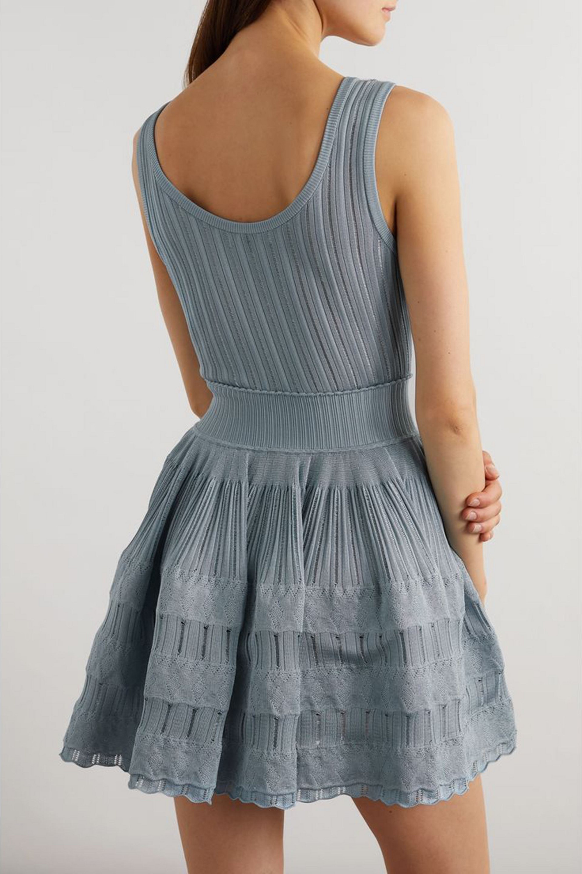 Alaa - Tiered ribbed and pointelle-knit mini dress | Plush