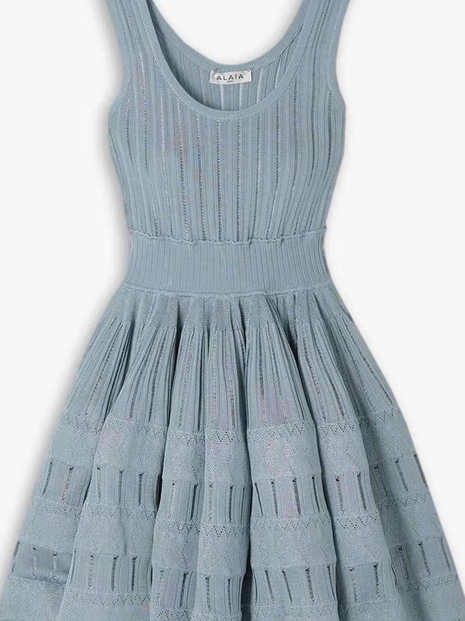 ribbed pointelle-knit mini dress