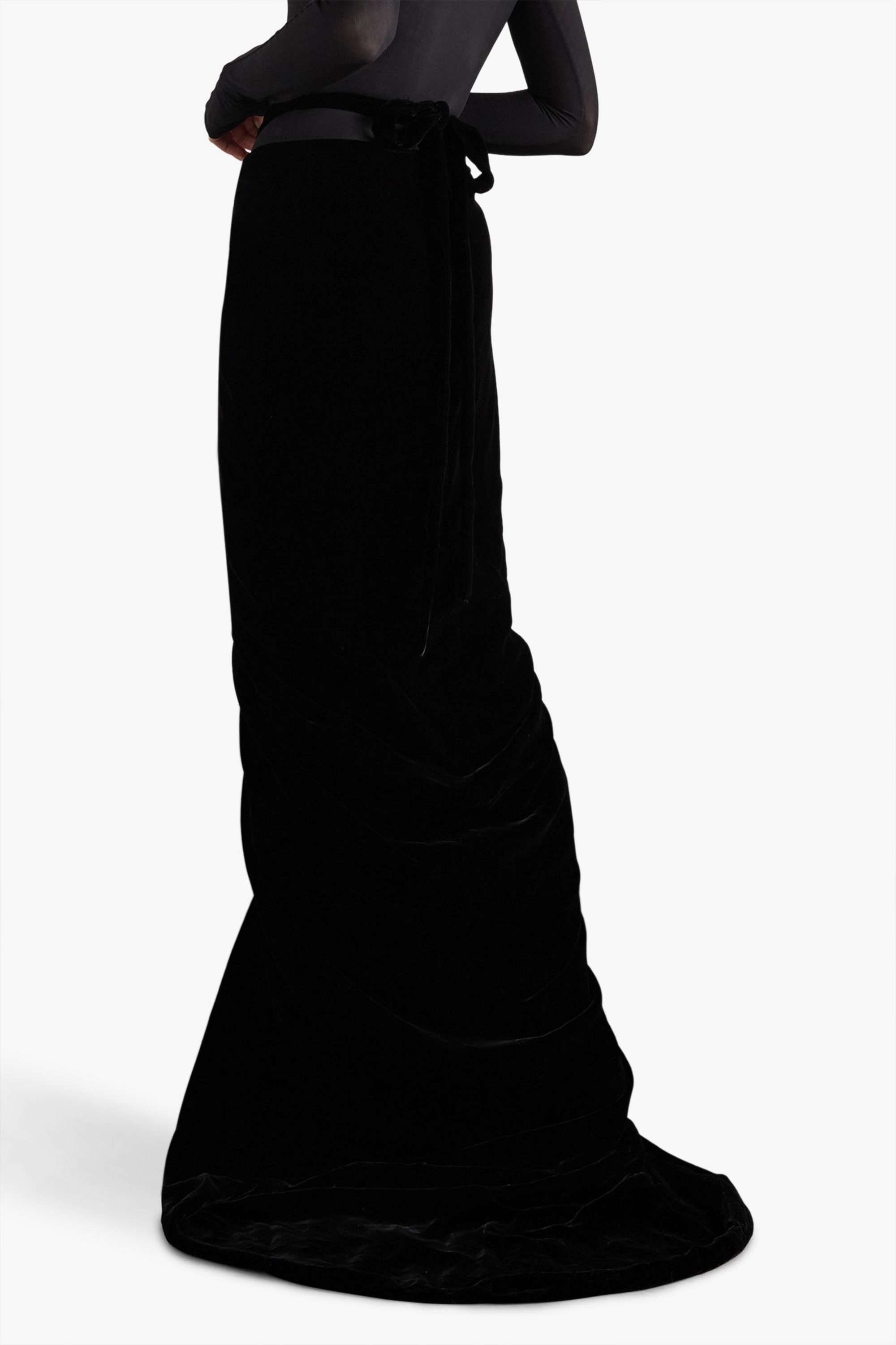 Alaïa Lace-up PVC-paneled draped velvet maxi skirt thumbnail