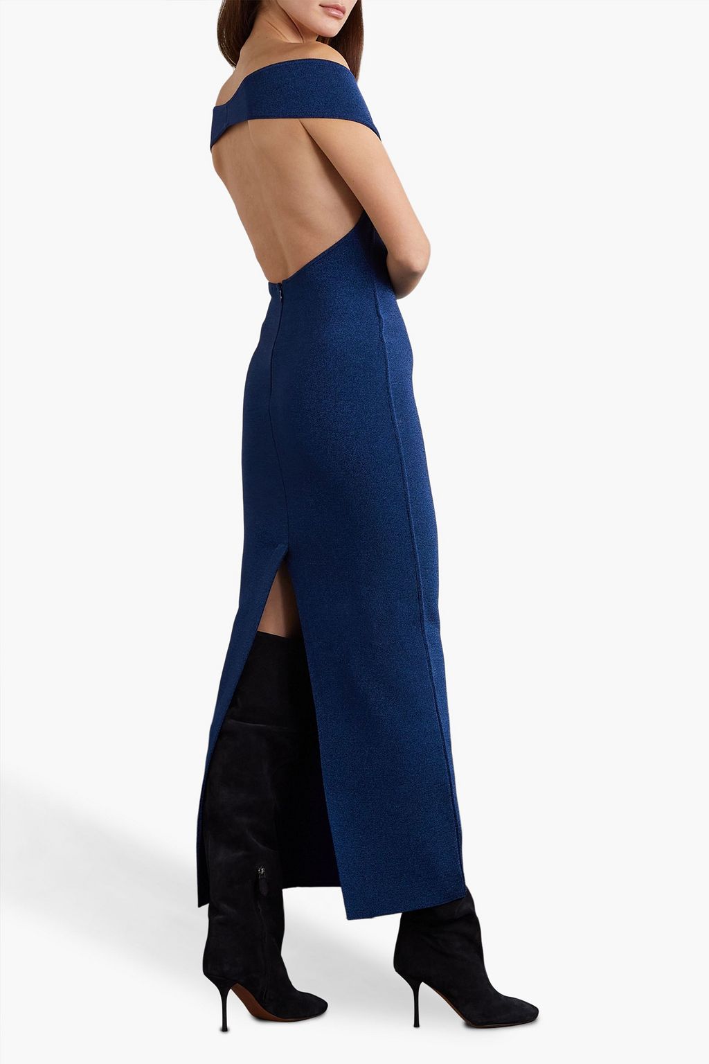 ALAÏA Off-the-shoulder open-back wool-blend maxi dress