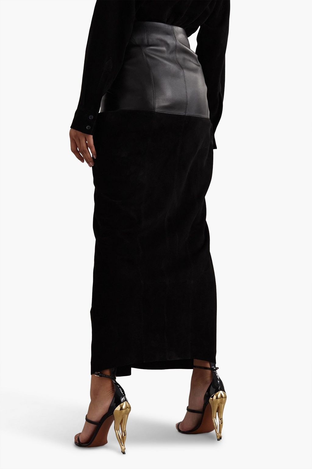 ALAÏA Draped leather and suede maxi skirt