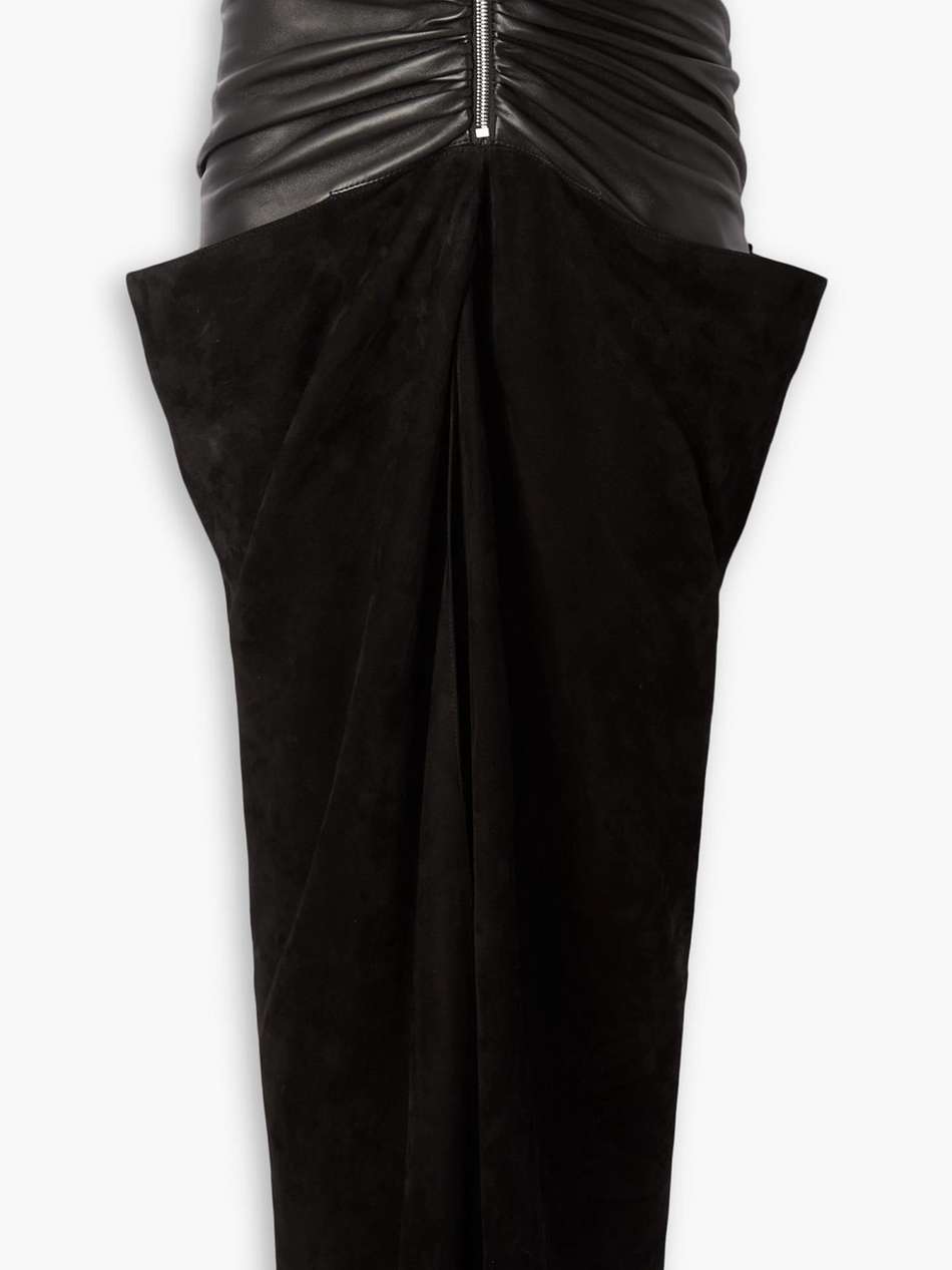 draped leather and suede maxi skirt