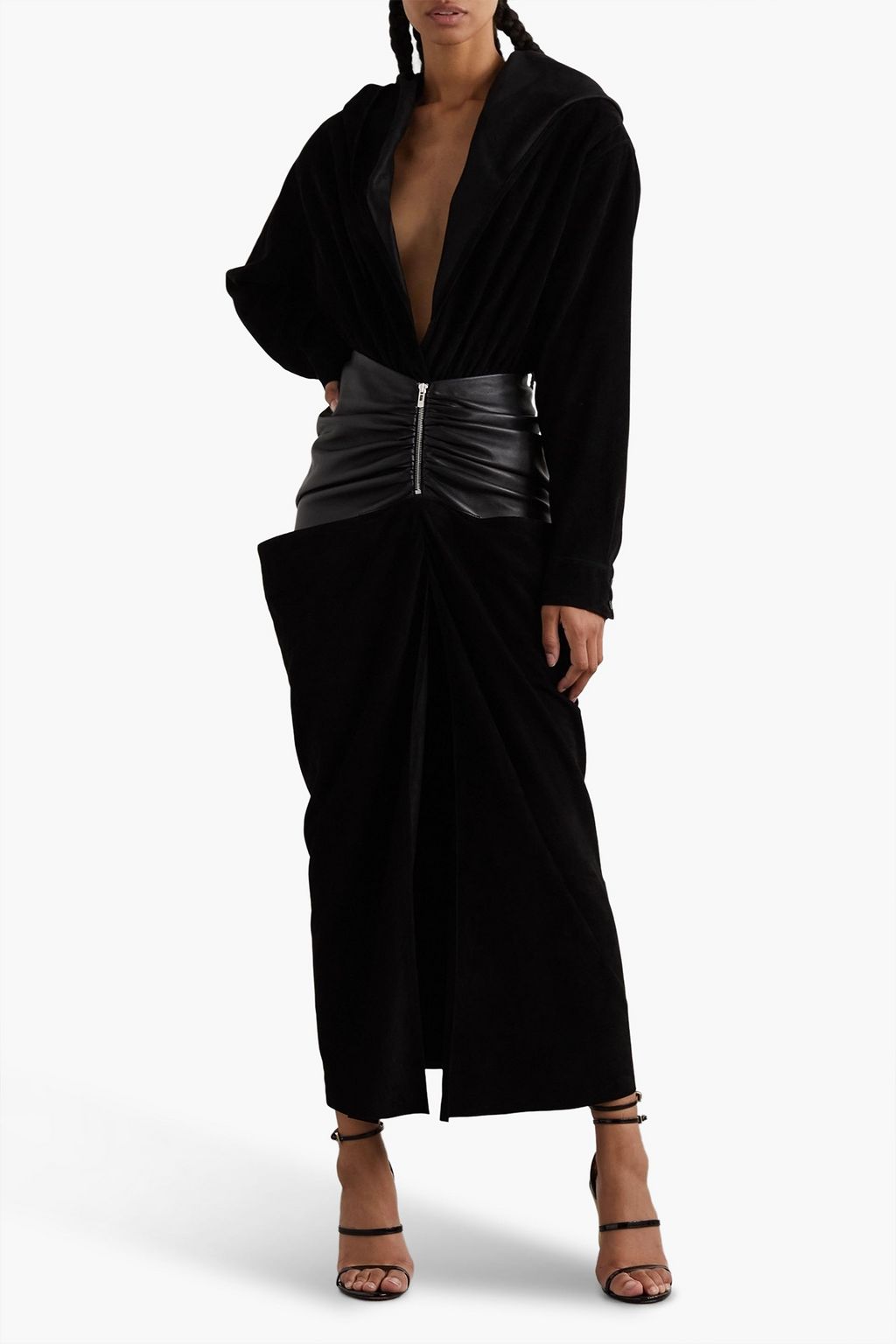 ALAÏA Draped leather and suede maxi skirt