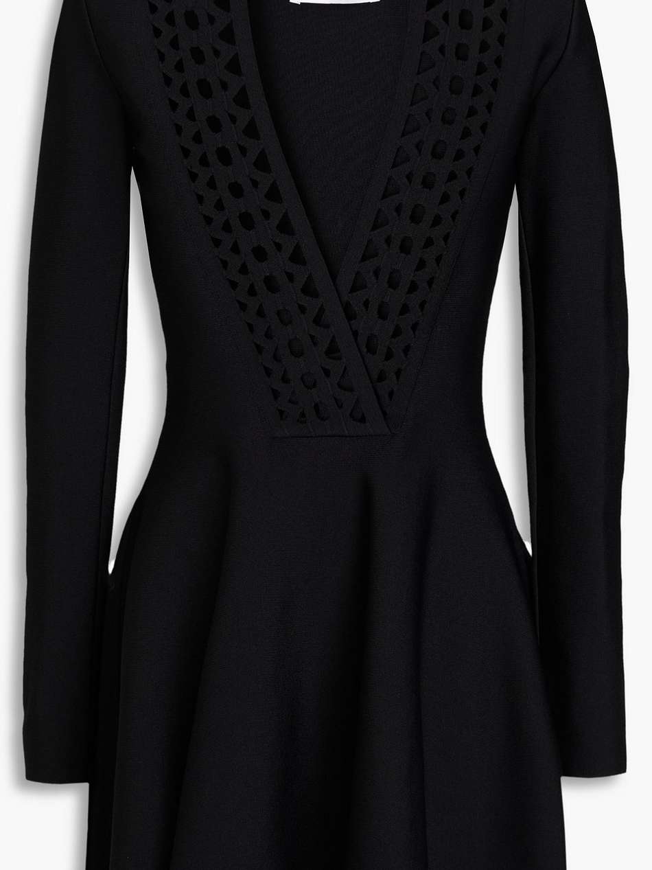 fluted laser-cut stretch-knit mini dress