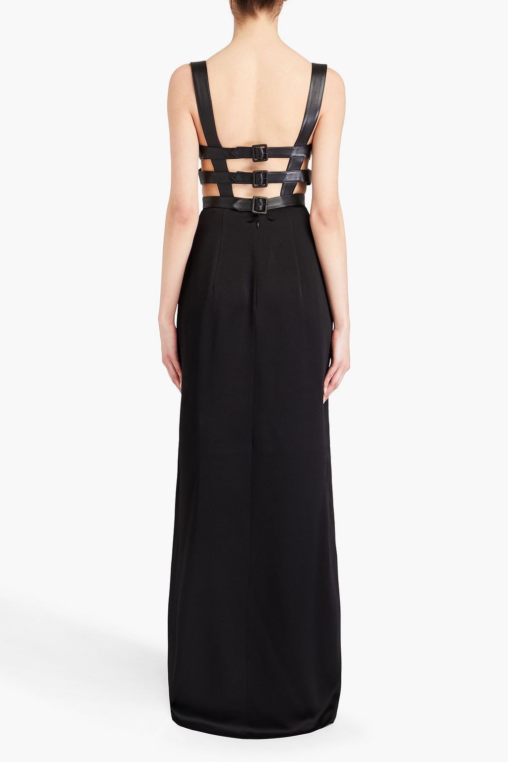 ALAÏA 컷아웃 가죽 & 새틴 맥시 드레스