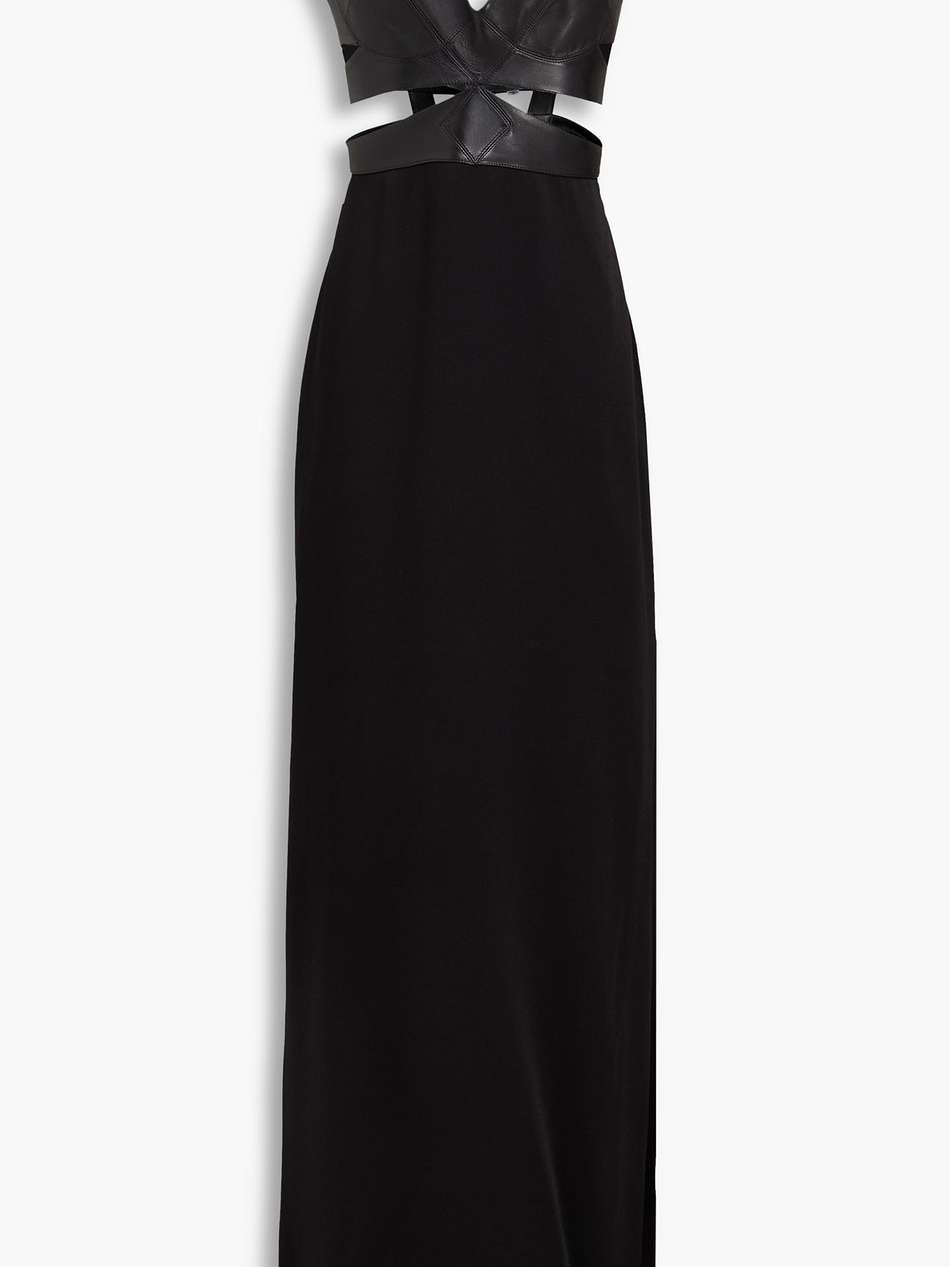 archetypes cutout leather and satin maxi dress
