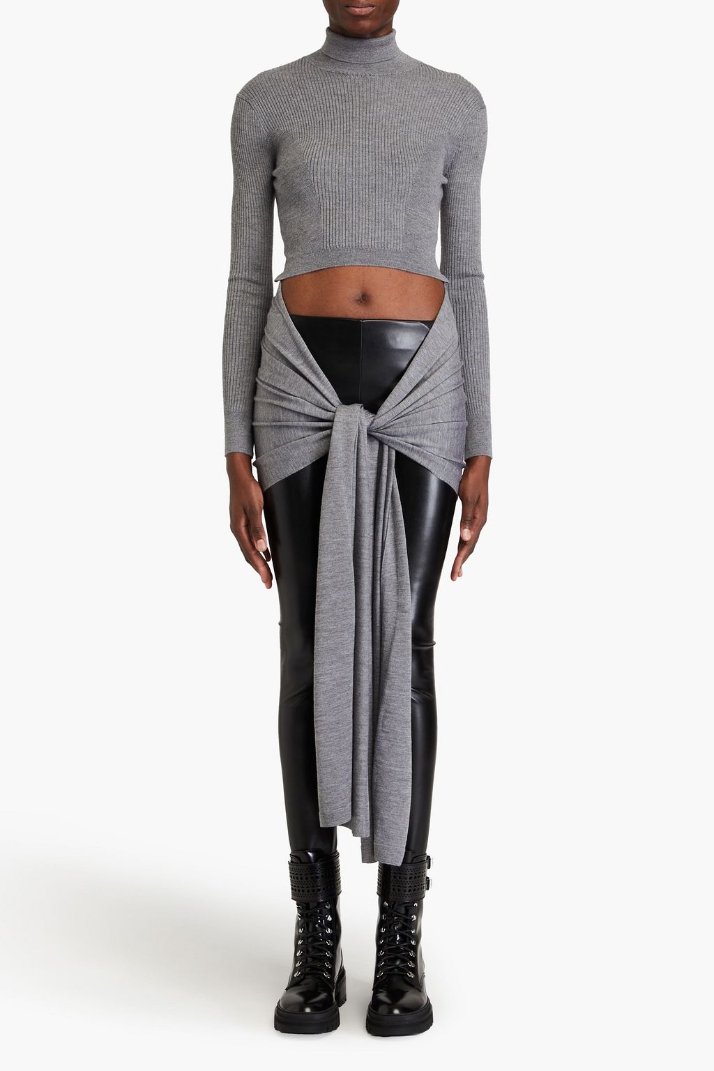 ALAÏA Knotted ribbed cashmere and silk-blend turtleneck sweater