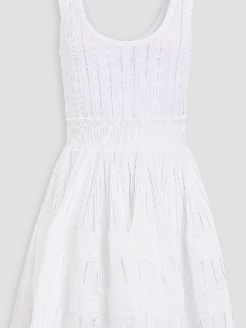tiered ribbed and pointelle-knit mini dress