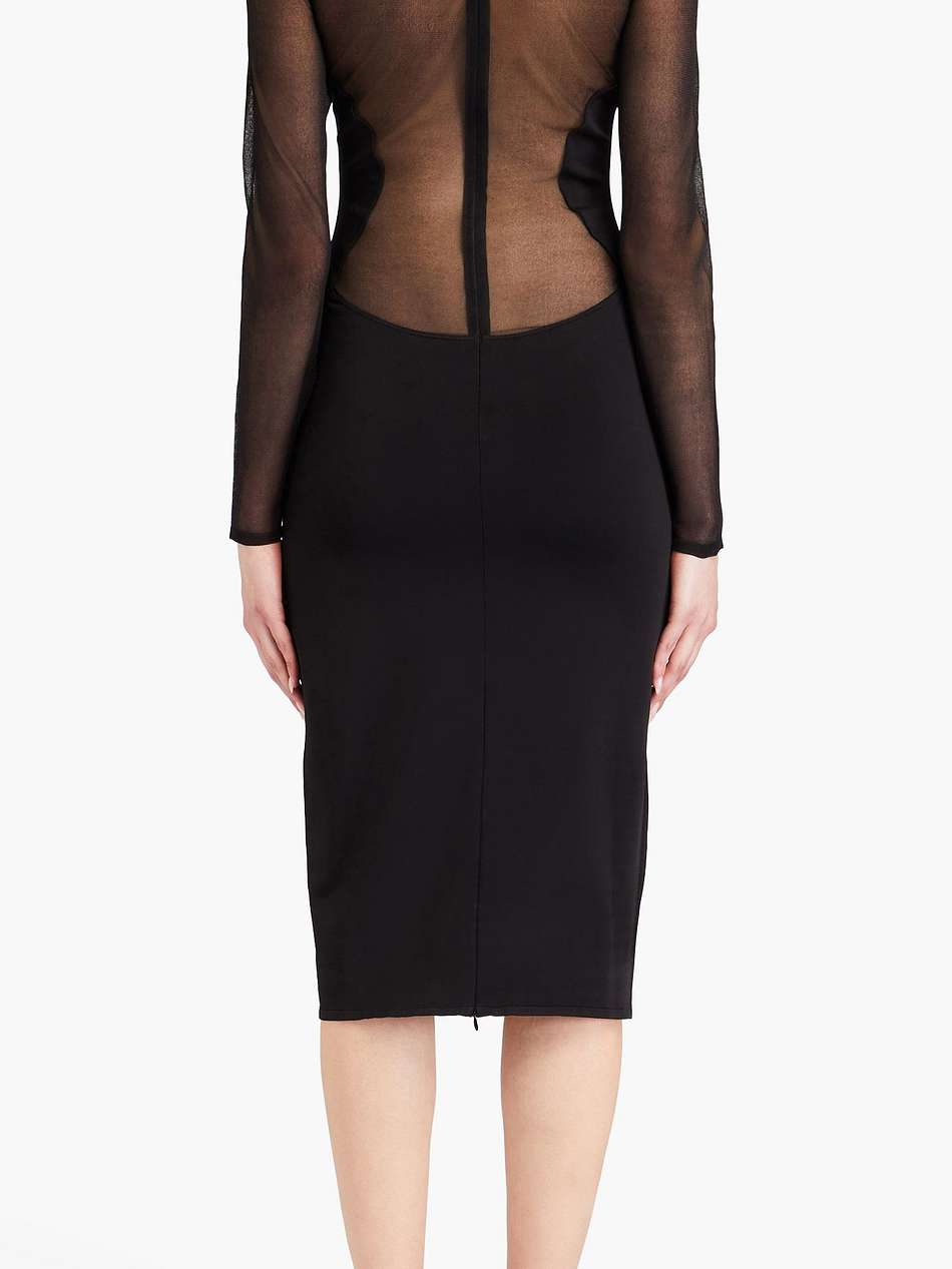 stretch knit-paneled silk midi dress