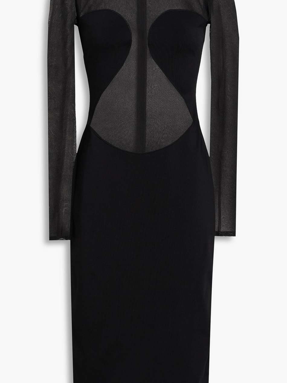 stretch knit-paneled silk midi dress