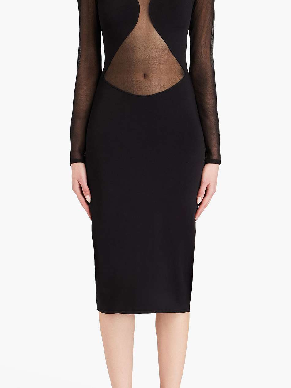 stretch knit-paneled silk midi dress