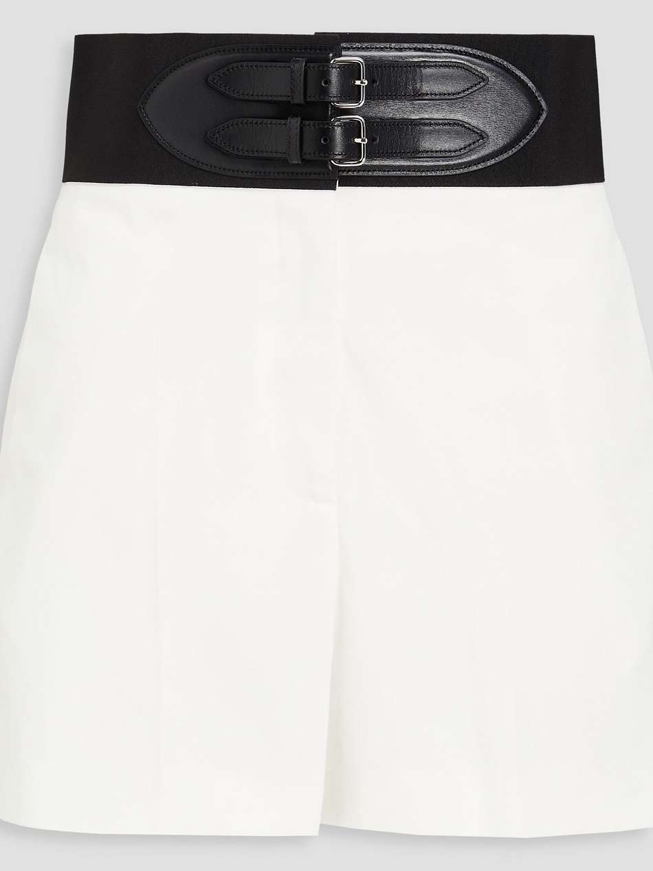 leather-trimmed twill shorts