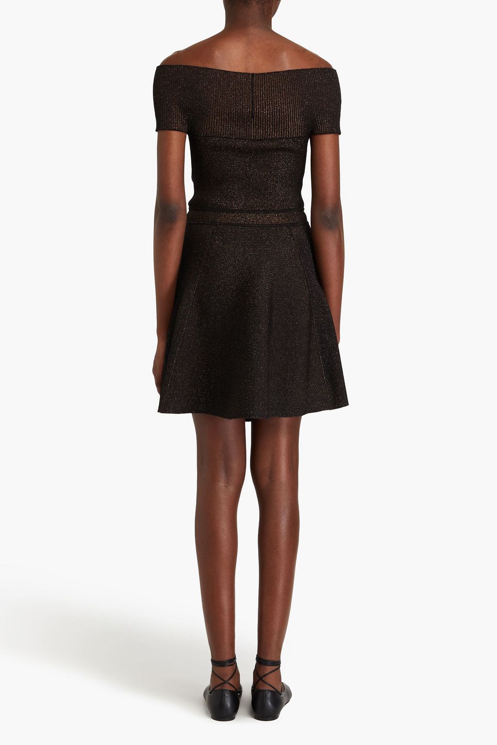 ALAÏA Off-the-shoulder metallic ribbed wool-blend mini dress