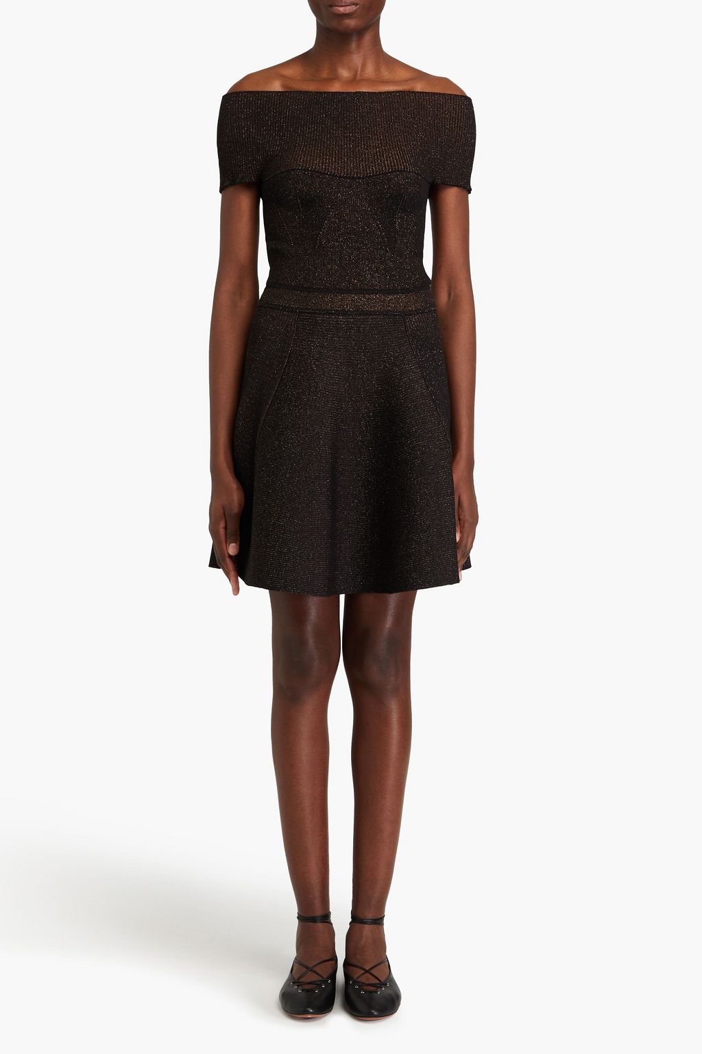 ALAÏA Off-the-shoulder metallic ribbed wool-blend mini dress