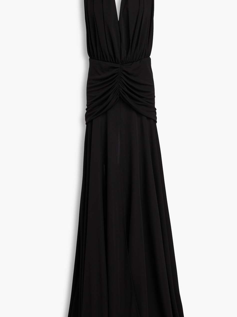 open-back ruched jersey halterneck gown