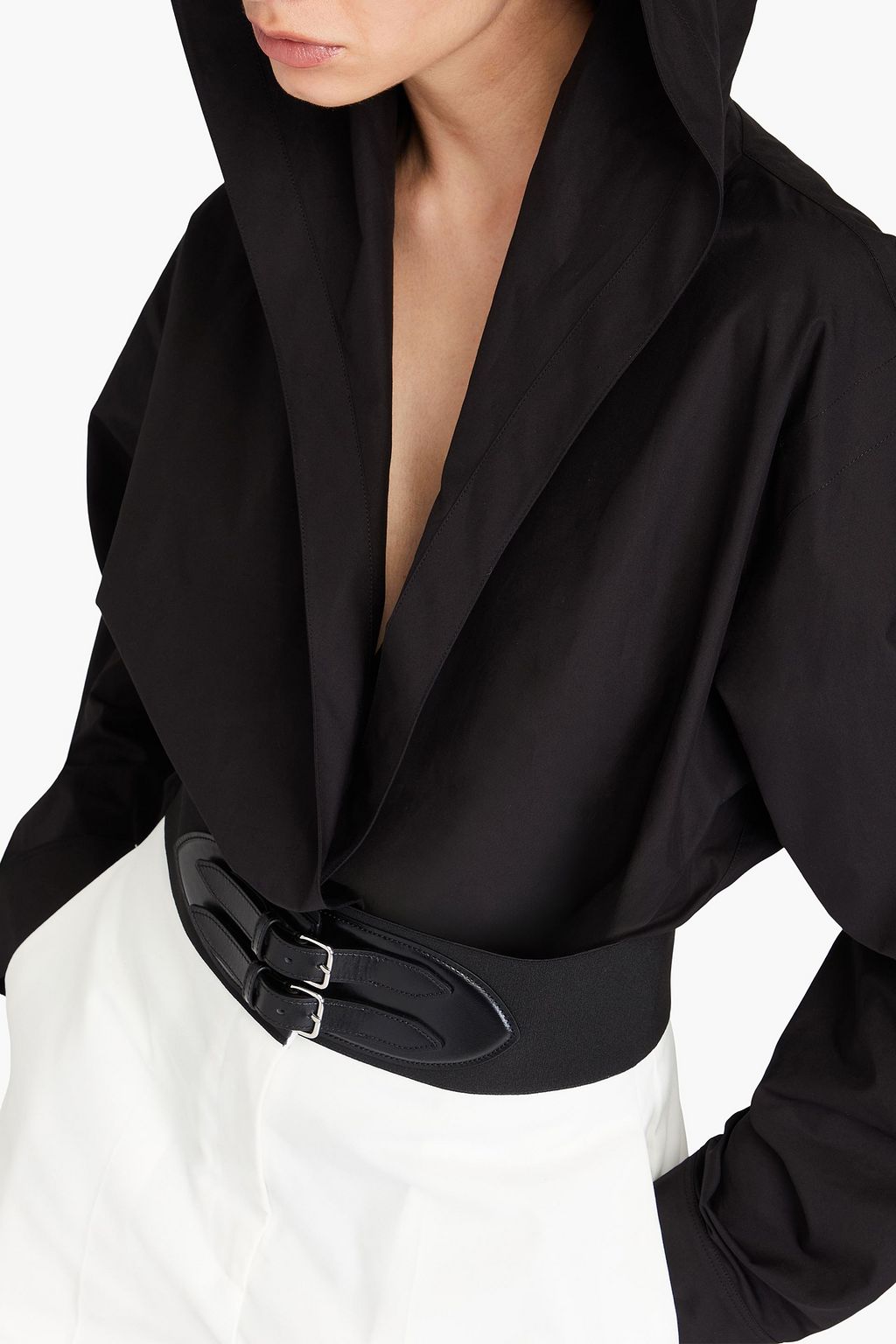 ALAÏA Cotton-poplin and jersey hooded bodysuit