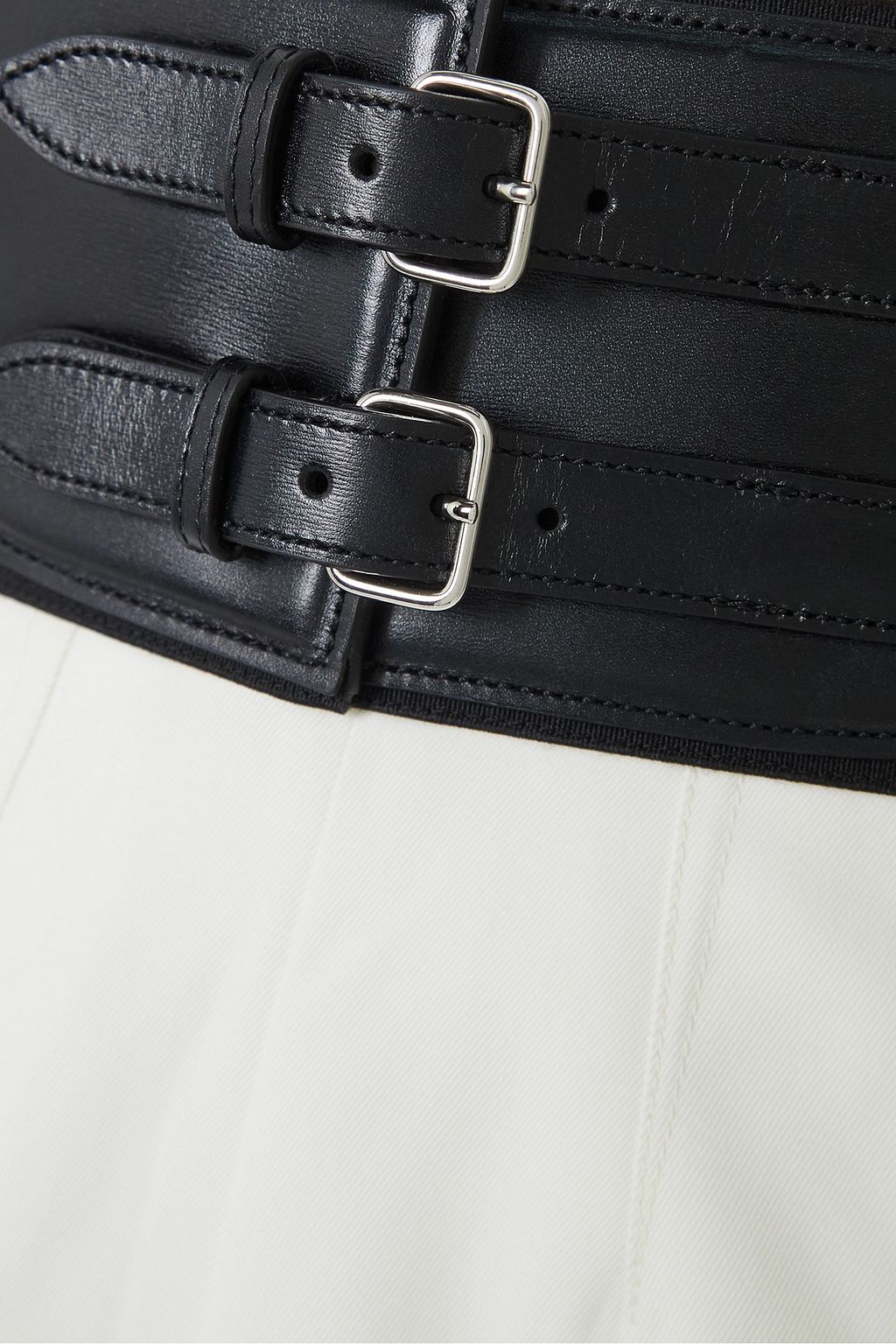 ALAÏA Belted leather-trimmed gabardine wide-leg pants