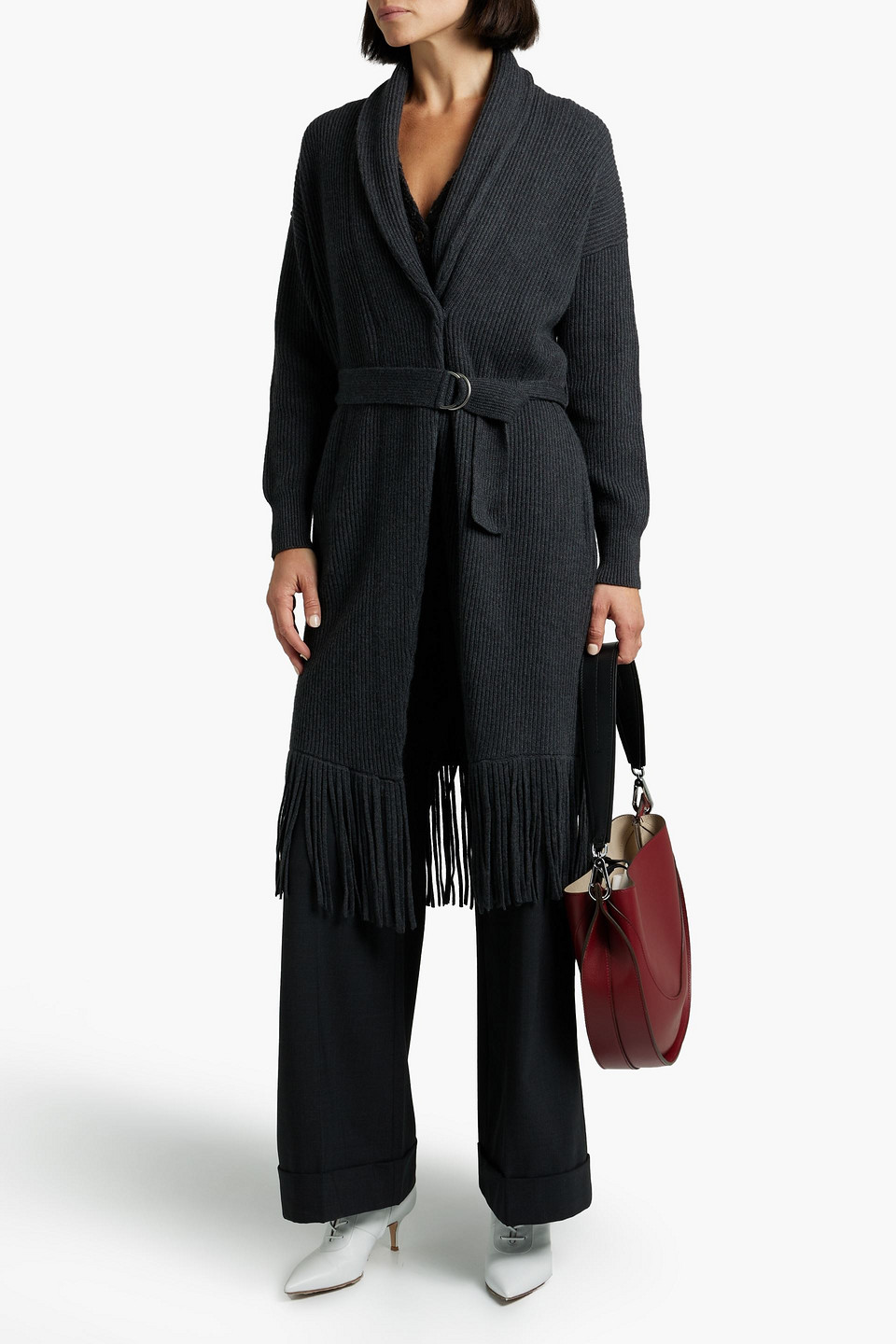  Brunello Cucinelli - Gerippter Cardigan Aus Kaschmir Mit Fransen - Grau - M 