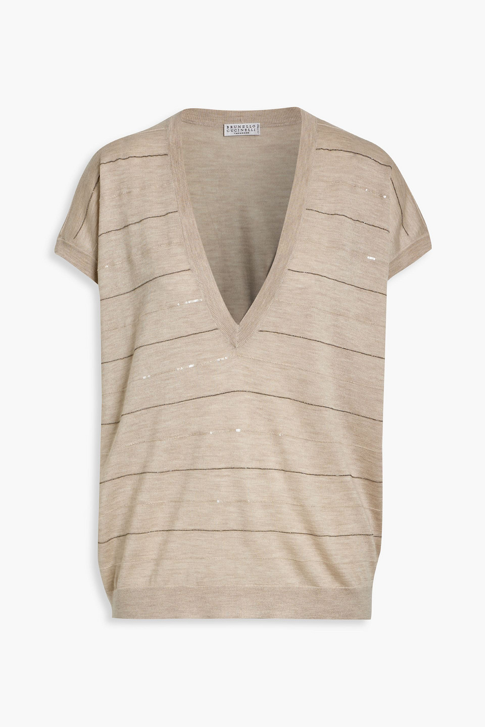 Brunello Cucinelli Bead-embellished Wool And Silk-blend Top In Beige