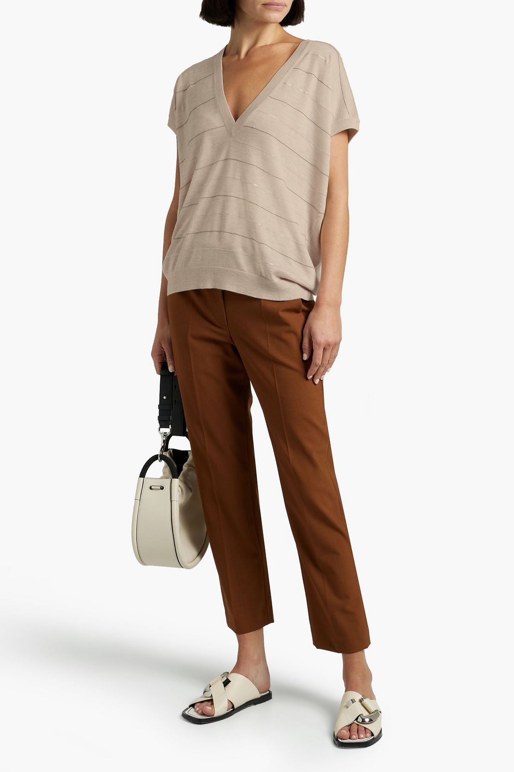 BRUNELLO CUCINELLI Embellished cashmere and silk-blend top
