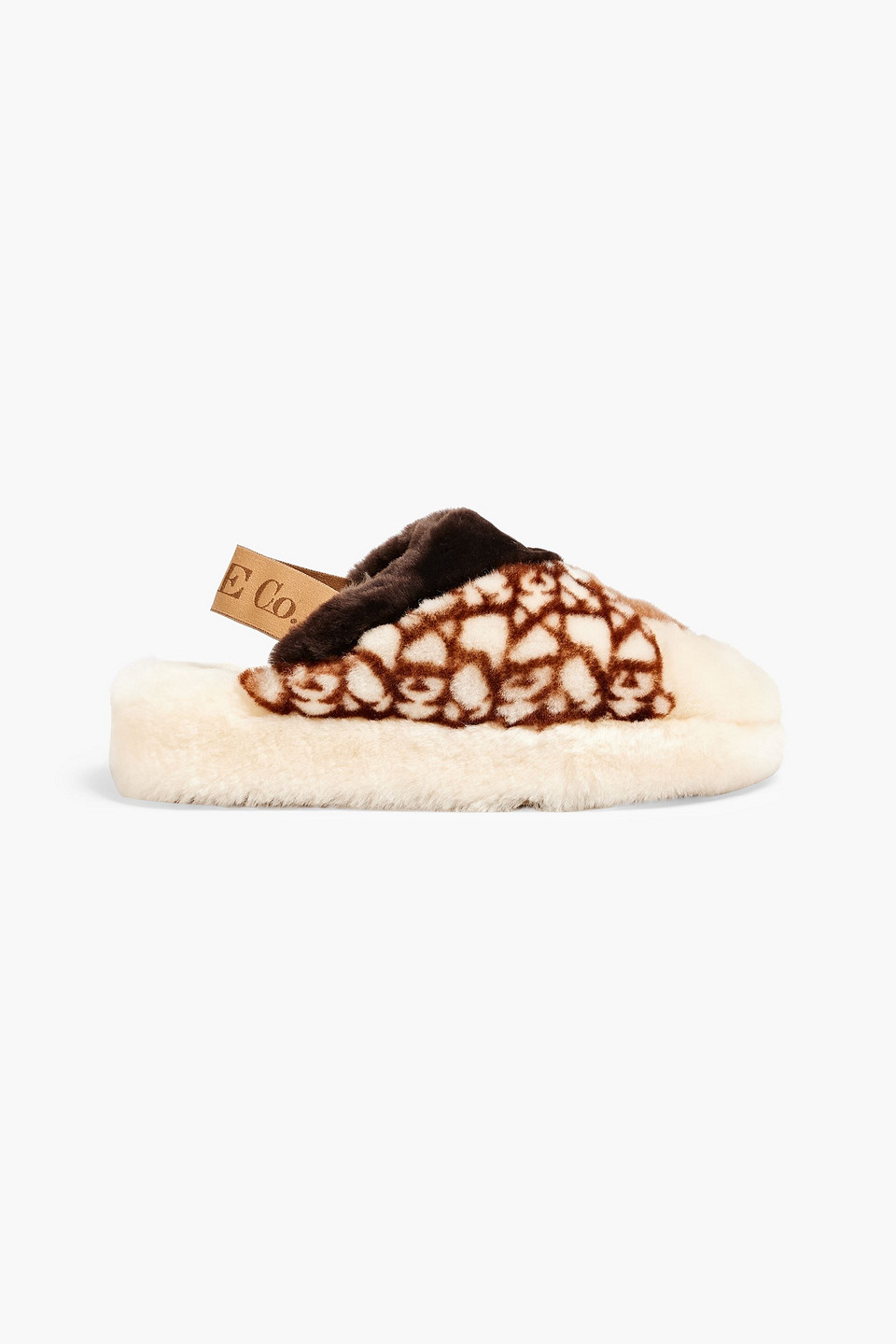 Printed shearling slingback slippers