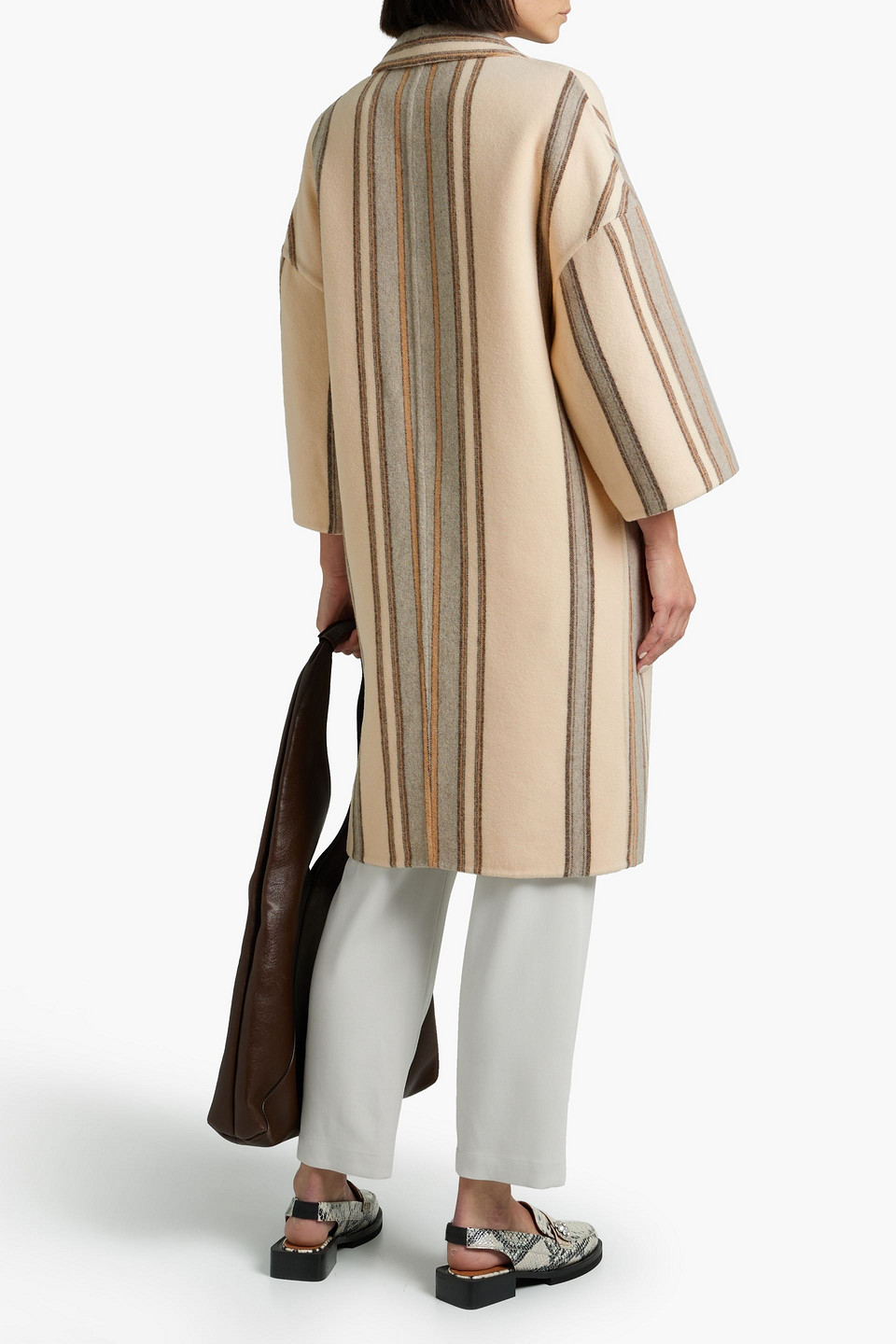 Shop Brunello Cucinelli Double-breasted Striped Wool And Cashmere-blend Felt Coat In Cream