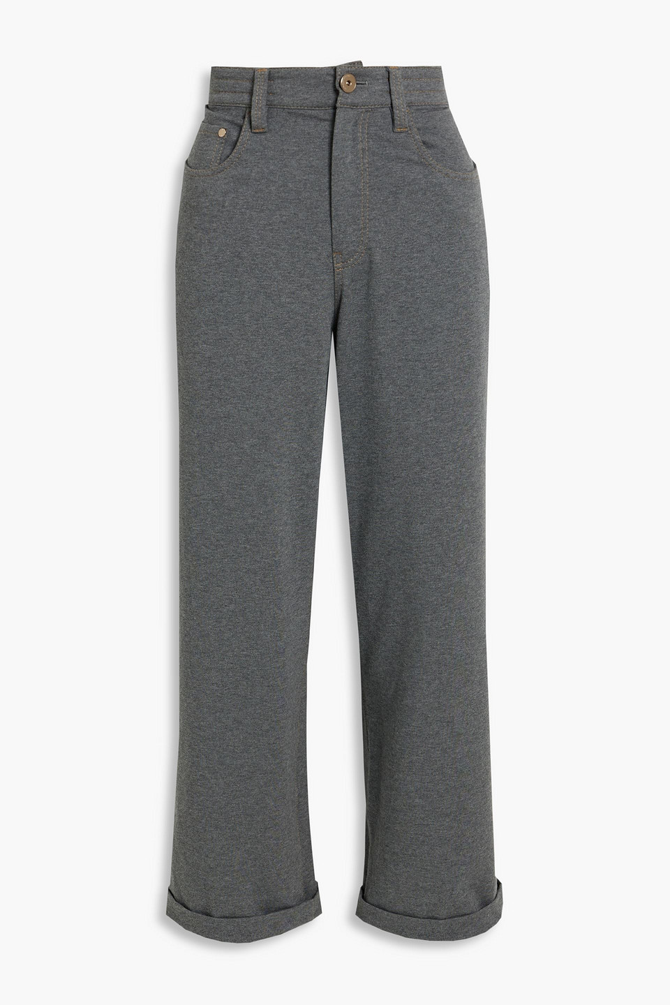 Brunello Cucinelli Cropped French Cotton-blend Terry Wide-leg Trousers In Dark Grey