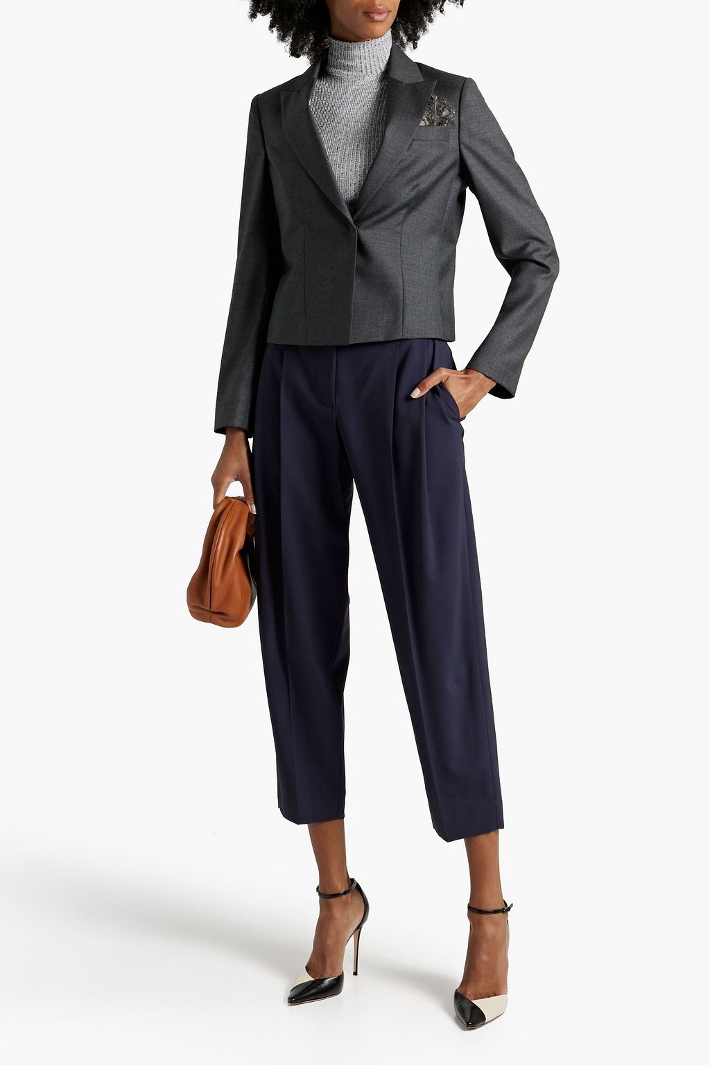 BRUNELLO CUCINELLI Cropped pleated wool-blend tapered pants