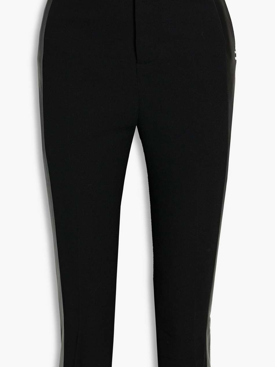 cropped satin-paneled wool-blend crepe skinny pants