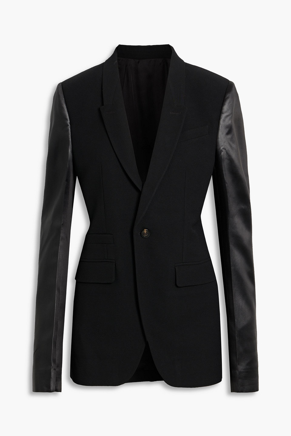 Rick Owens Satin-paneled Wool-blend Crepe Blazer In Black