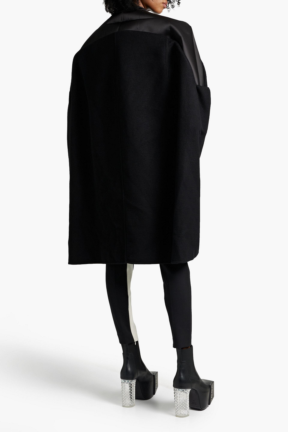 Shop Rick Owens Oversized Quilted Satin-paneled Cashmere Cape In Black