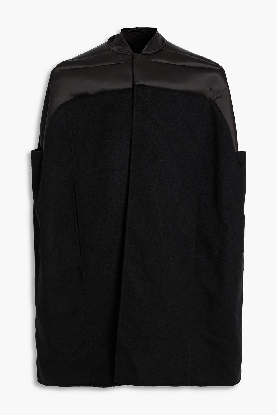 Rick Owens Oversized Quilted Satin-paneled Cashmere Cape In Black