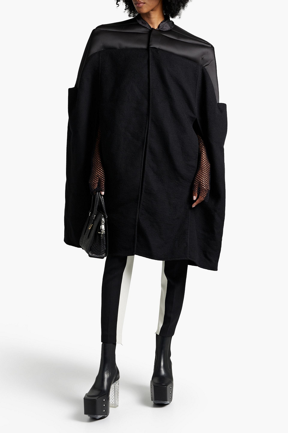 Shop Rick Owens Oversized Quilted Satin-paneled Cashmere Cape In Black