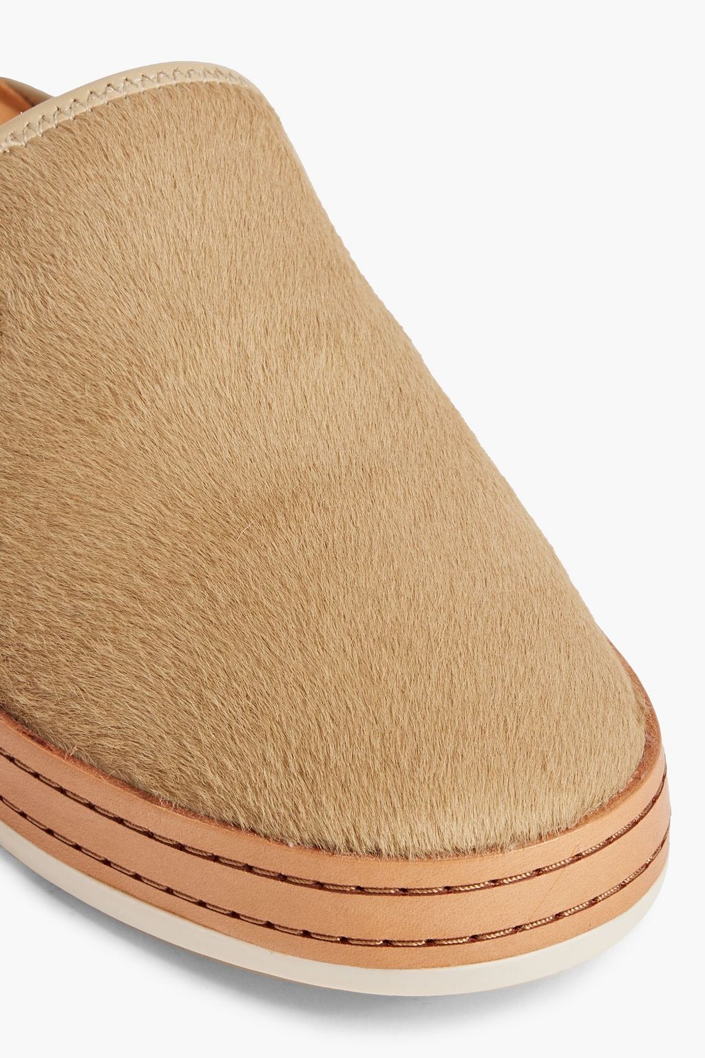 VINCE. Canella leather-trimmed calf hair slippers