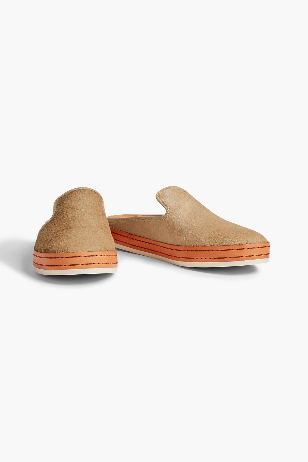 VINCE. Canella leather-trimmed calf hair slippers