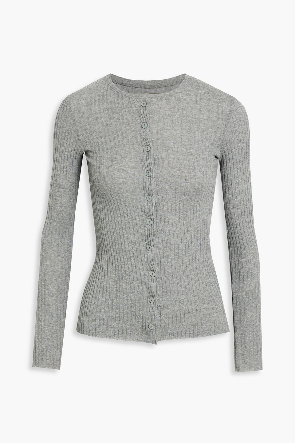 enza costa - ribbed cotton and cashmere-blend cardigan - gray - s