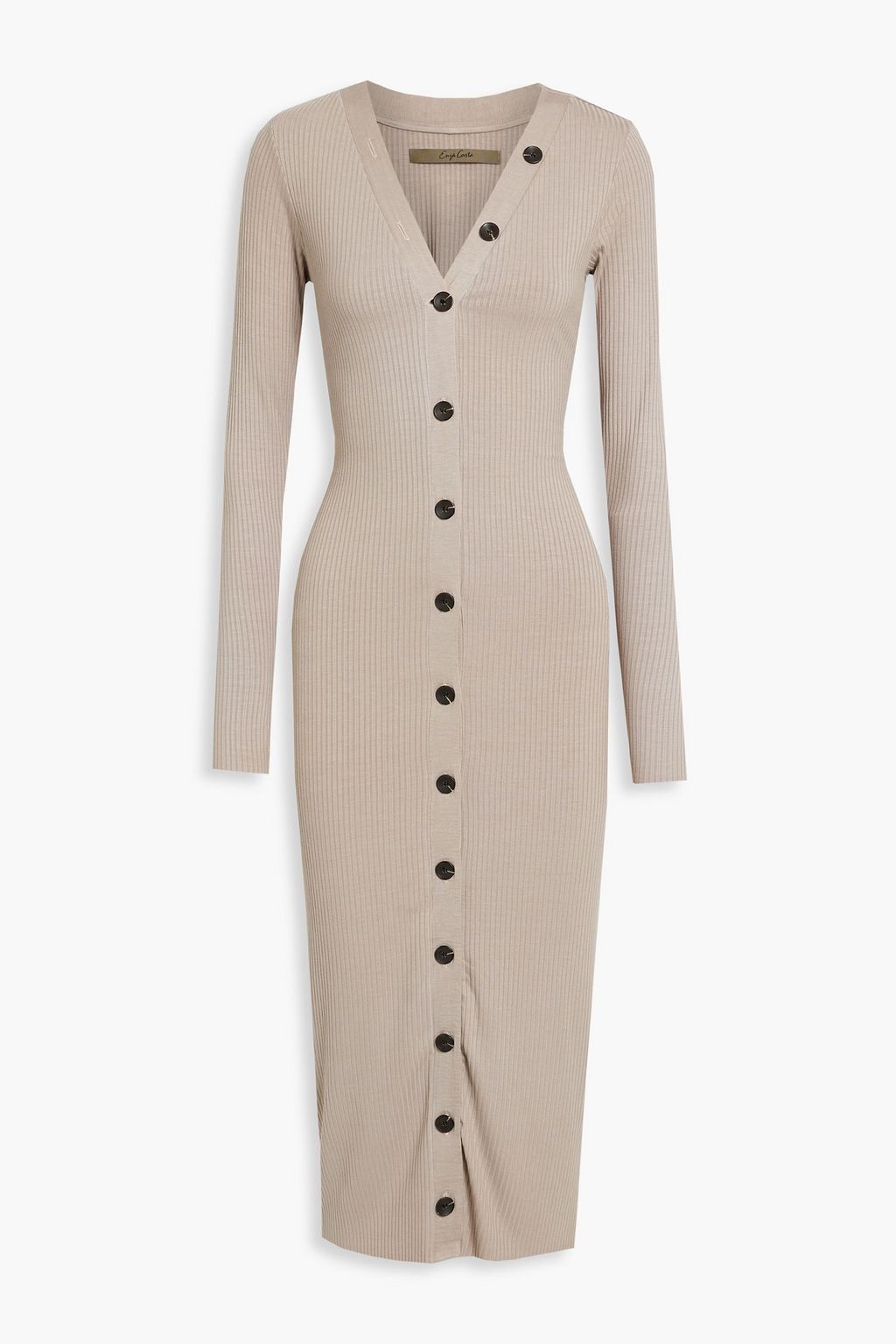 Taupe Ribbed jersey midi dress | ENZA 