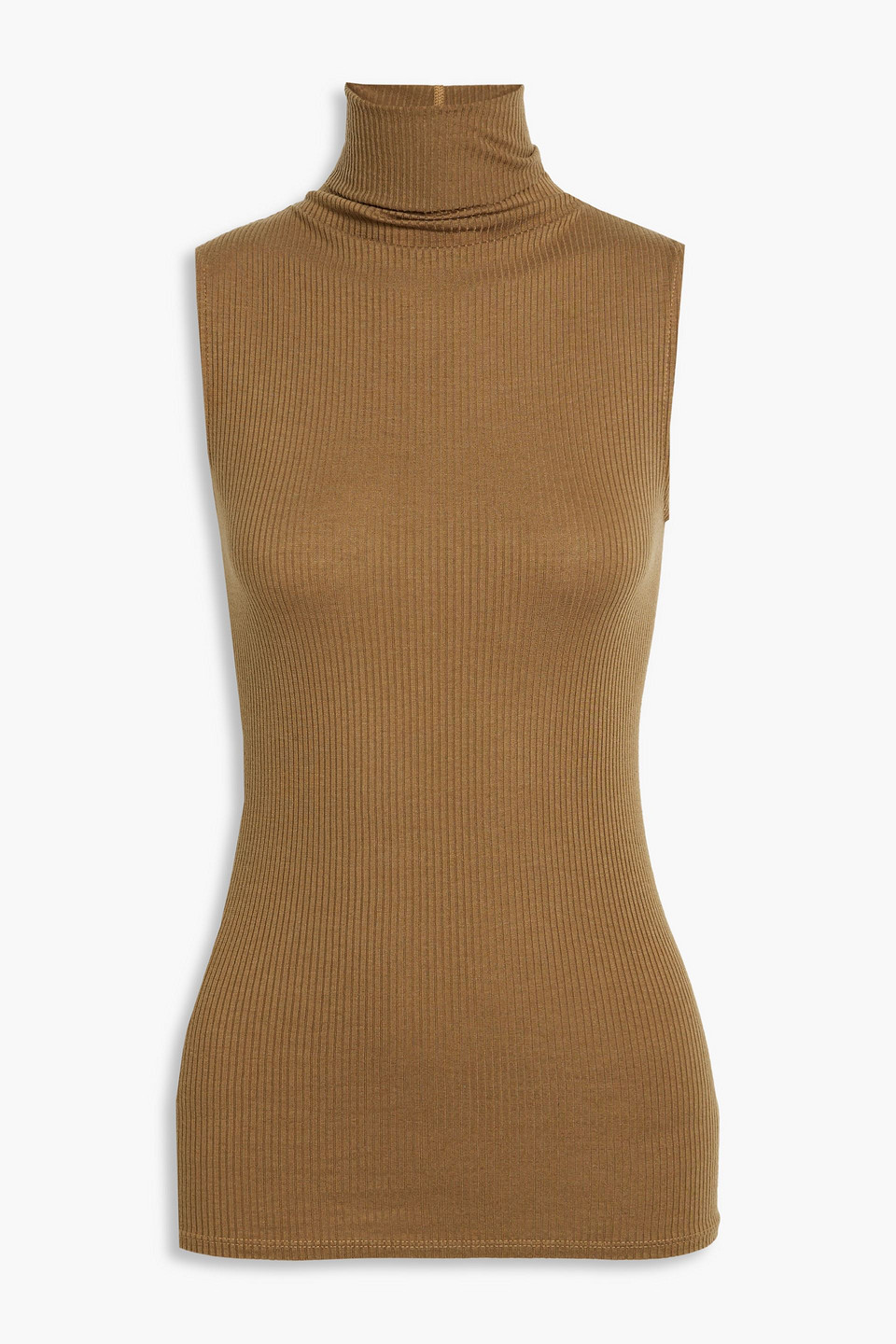 enza costa - ribbed tencel-blend jersey turtleneck top - brown - s